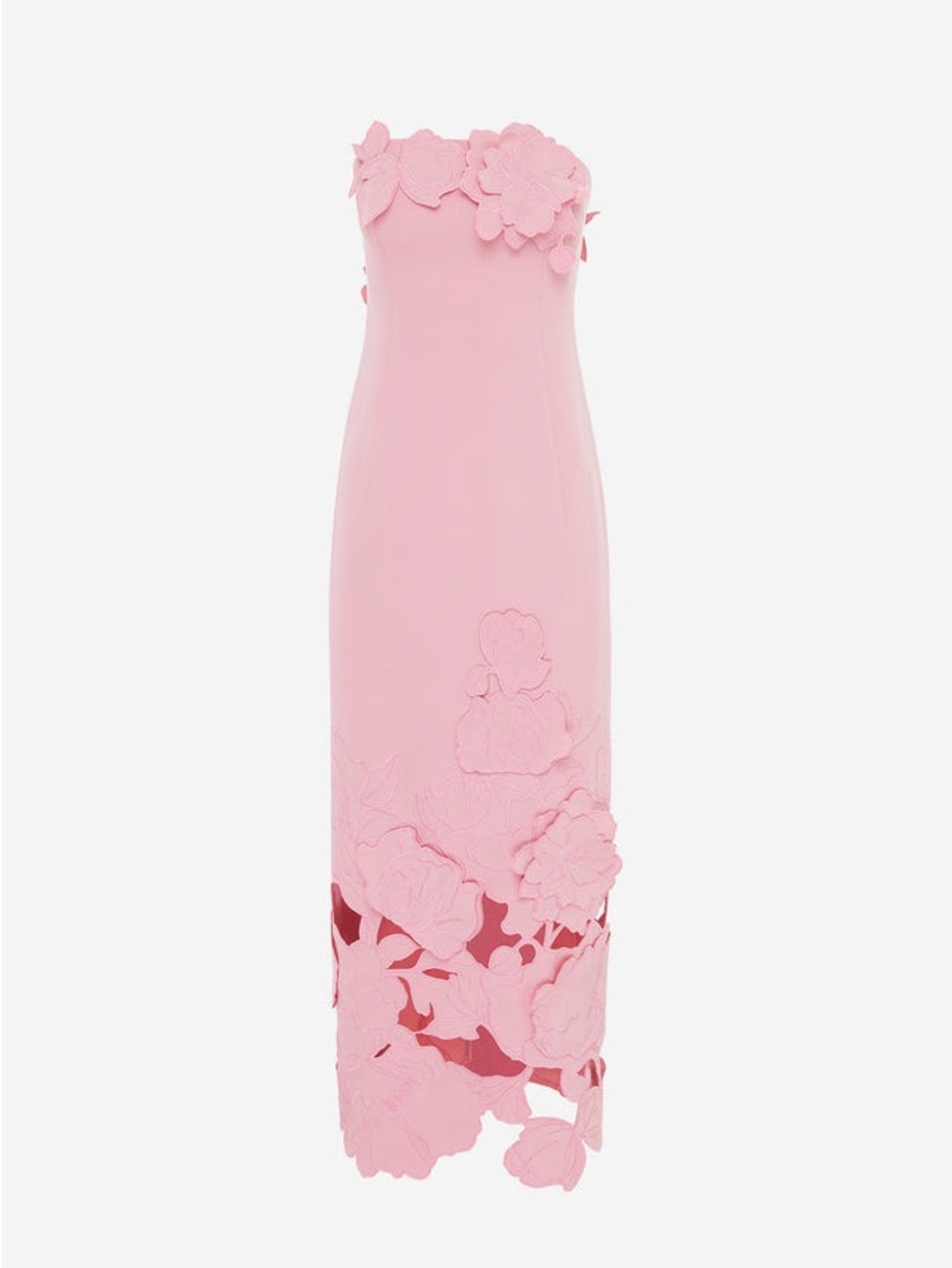 Strapless Pink Floral Appliquรฉ Midi Dress